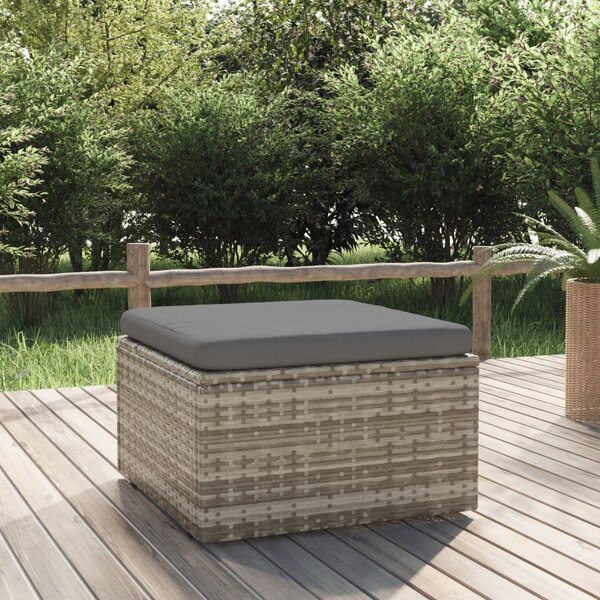 Szürke polyrattan kerti lábtartó párnával 55 x 55 x 30 cm