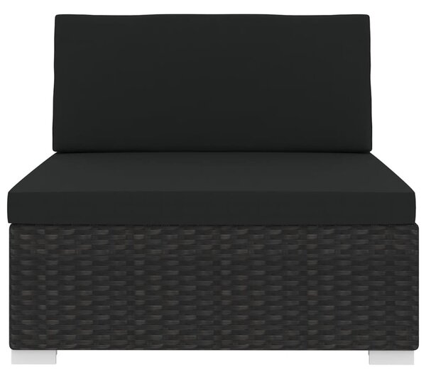 VidaXL fekete moduláris polyrattan középső kanapé párnákkal