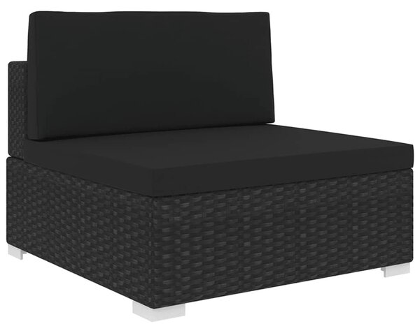 VidaXL fekete moduláris polyrattan középső kanapé párnákkal