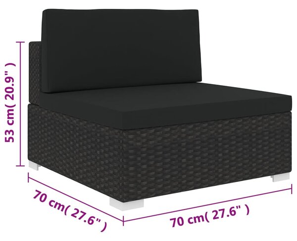VidaXL fekete moduláris polyrattan középső kanapé párnákkal