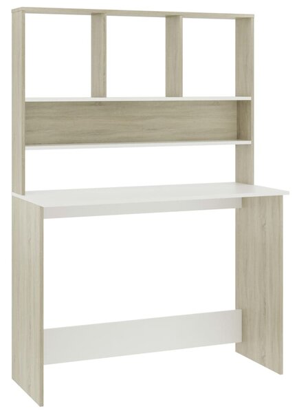 Fehér-Sonoma színű forgácslap íróasztal polcokkal 110 x 45 x 157 cm