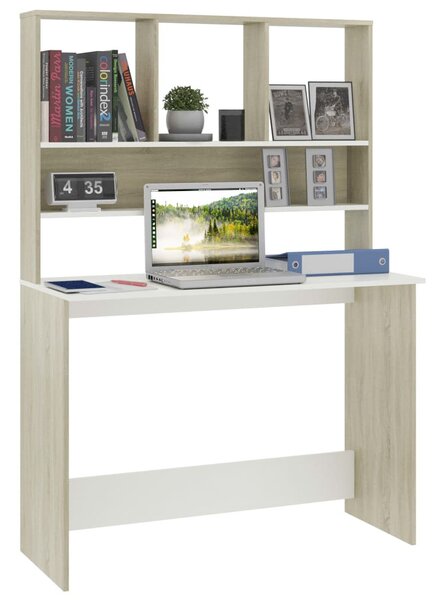 Fehér-Sonoma színű forgácslap íróasztal polcokkal 110 x 45 x 157 cm