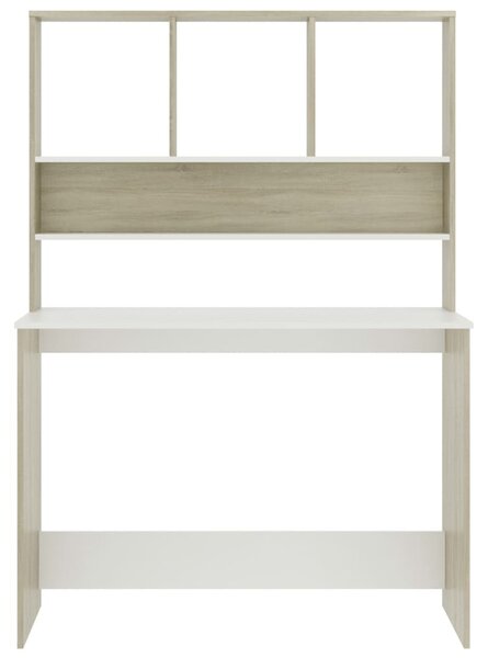 Fehér-Sonoma színű forgácslap íróasztal polcokkal 110 x 45 x 157 cm