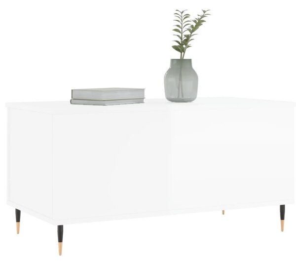 Magasfényű fehér szerelt fa dohányzóasztal 90x44,5x45 cm