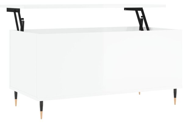 Magasfényű fehér szerelt fa dohányzóasztal 90x44,5x45 cm