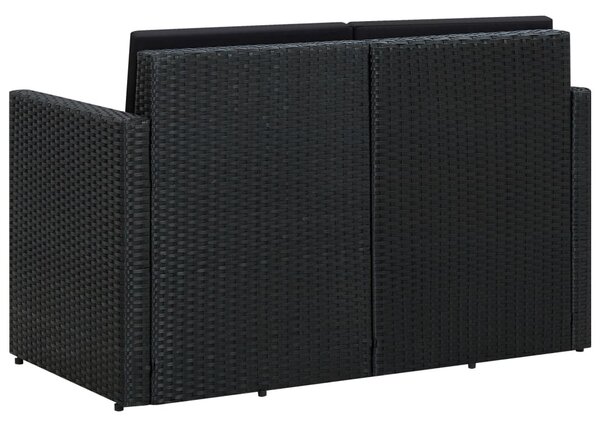 VidaXL fekete kétszemélyes polyrattan kerti kanapé párnákkal