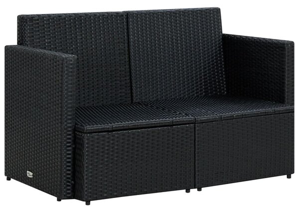 VidaXL fekete kétszemélyes polyrattan kerti kanapé párnákkal