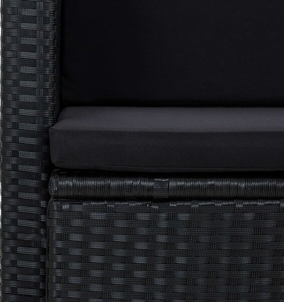 VidaXL fekete kétszemélyes polyrattan kerti kanapé párnákkal