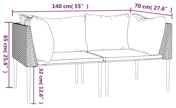 VidaXL 2 db szürke polyrattan kerti sarokkanapé párnával