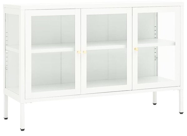 Fehér acél és üveg tálalószekrény 105 x 35 x 70 cm