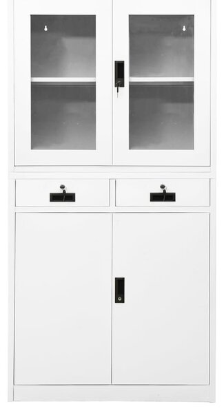 Fehér acél és edzett üveg irodai szekrény 90 x 40 x 180 cm