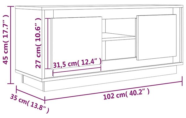 Fehér szerelt fa TV-szekrény 102 x 35 x 45 cm