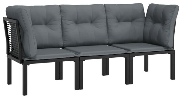 3 részes fekete szürke polyrattan kerti ülőgarnitúra