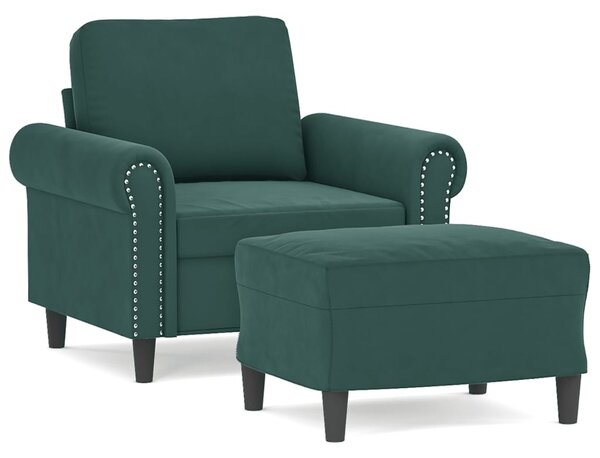 VidaXL sötétzöld bársony kanapéfotel lábtartóval 60 cm