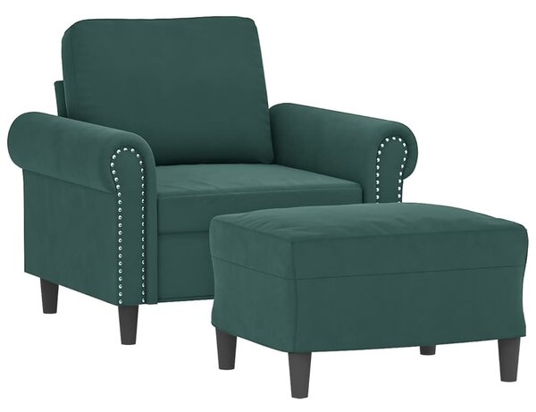 VidaXL sötétzöld bársony kanapéfotel lábtartóval 60 cm