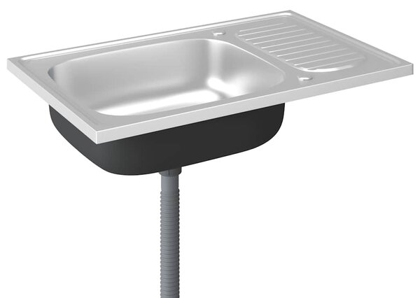 Ezüst rozsdamentes acél lefolyós konyhamosogató 800x500x155 mm