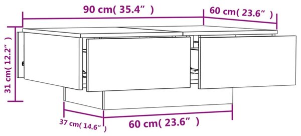 Betonszürke szerelt fa dohányzóasztal 90 x 60 x 31 cm