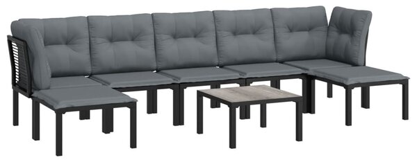 8 részes fekete-szürke polyrattan kerti társalgógarnitúra