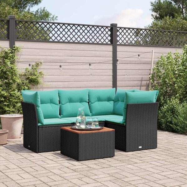 5 részes fekete polyrattan kerti ülőgarnitúra párnával