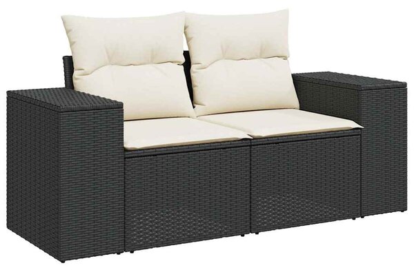 VidaXL 2 személyes fekete polyrattan kerti kanapé párnával