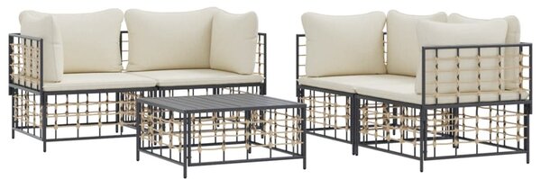 5 részes antracitszürke polyrattan kerti ülőgarnitúra párnákkal