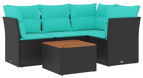 5 részes fekete polyrattan kerti ülőgarnitúra párnával