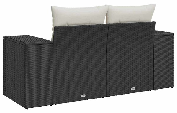 VidaXL 2 személyes fekete polyrattan kerti kanapé párnával