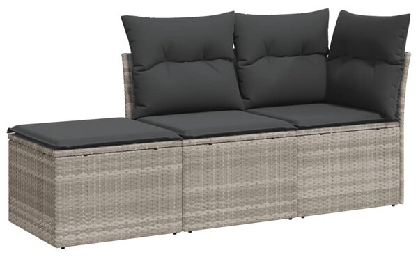 3 részes világosszürke polyrattan kerti ülőgarnitúra párnával