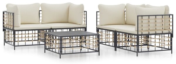 5 részes antracitszürke polyrattan kerti ülőgarnitúra párnákkal