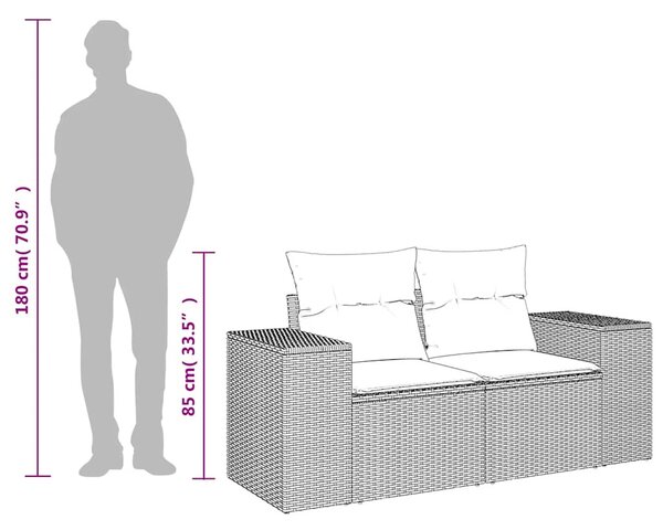 VidaXL 2 személyes fekete polyrattan kerti kanapé párnával