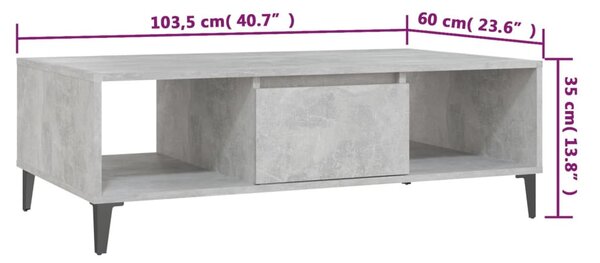 Betonszürke szerelt fa dohányzóasztal 103,5 x 60 x 35 cm
