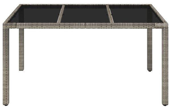 Szürke polyrattan üveglapos kerti asztal 150 x 90 x 75 cm