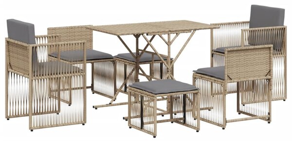 7 részes bézs polyrattan kerti étkezőgarnitúra párnákkal