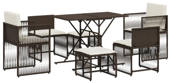 7 részes barna polyrattan kerti étkezőgarnitúra párnával