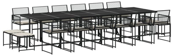 17 részes fekete polyrattan kerti étkezőgarnitúra párnákkal