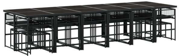 17 részes fekete polyrattan kerti étkezőgarnitúra párnákkal