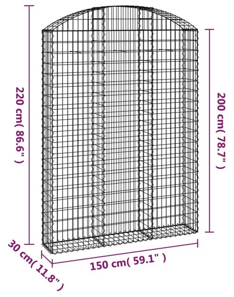 Íves horganyzott vas gabion kosár 150x30x200/220 cm