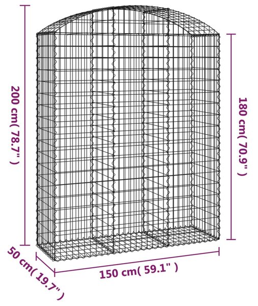 Íves horganyzott vas gabion kosár 150x50x180/200 cm