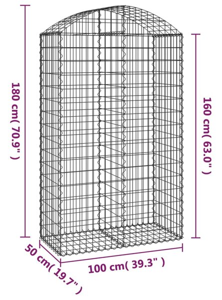 Íves horganyzott vas gabion kosár 100x50x160/180 cm
