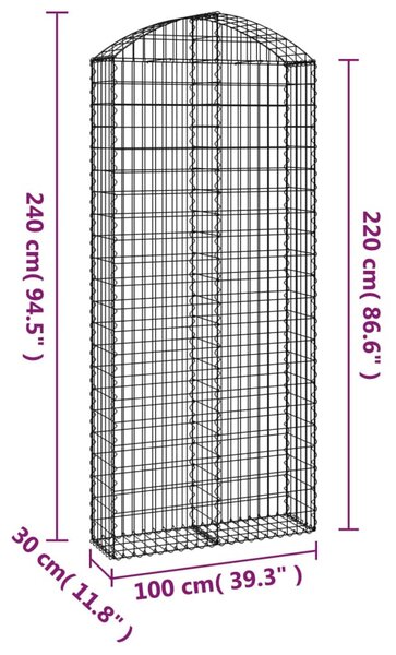 Íves horganyzott vas gabion kosár 100x30x220/240 cm