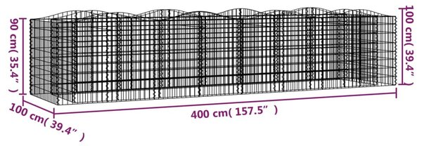 Íves horganyzott vas gabion magaságyás 400 x 100 x 100 cm