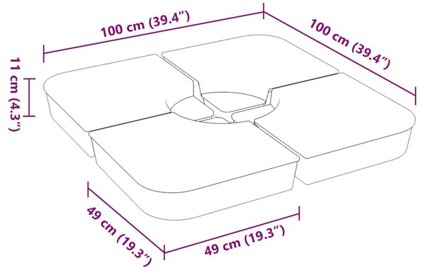 4 db napernyő alapkészlet keresztállvány napernyőhöz 100 kg PP
