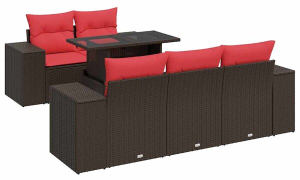 6 részes barna polyrattan akácfa kerti ülőgarnitúra párnával