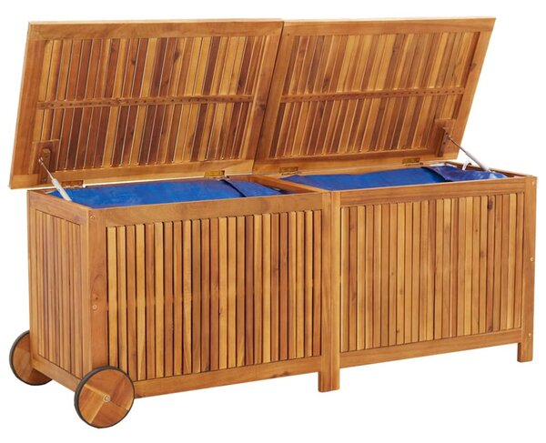 Tömör akácfa kerti tárolóláda kerekekkel 150 x 50 x 58 cm