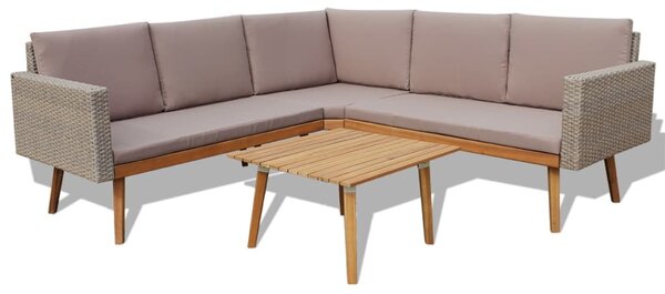 4-részes szürke polyrattan kerti bútorszett párnákkal