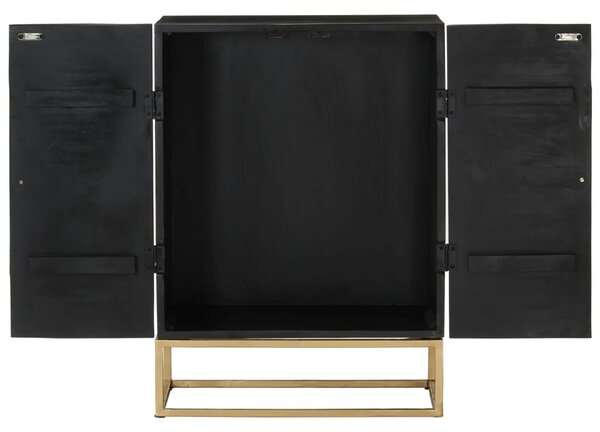 Fekete tömör mangófa és vas tálalószekrény 55 x 34 x 75 cm