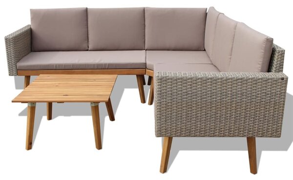 4-részes szürke polyrattan kerti bútorszett párnákkal