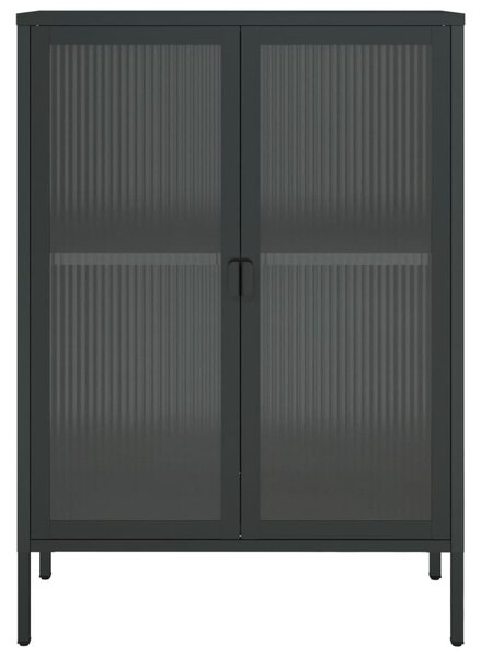 Fekete üveg és acél tálalószekrény 75 x 35 x 105 cm