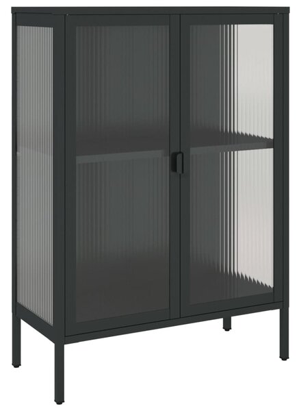 Fekete üveg és acél tálalószekrény 75 x 35 x 105 cm