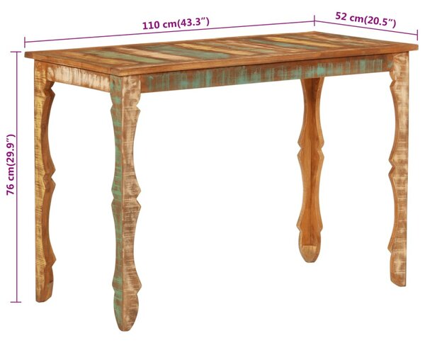 Tömör újrahasznosított fa étkezőasztal 110 x 52 x 76 cm